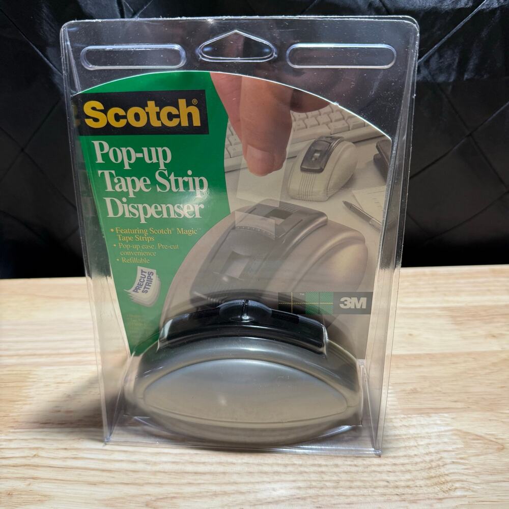 NIB Vintage Scotch 3M Pop-Up Desk Tape Strip Dispenser 1990’s Gray